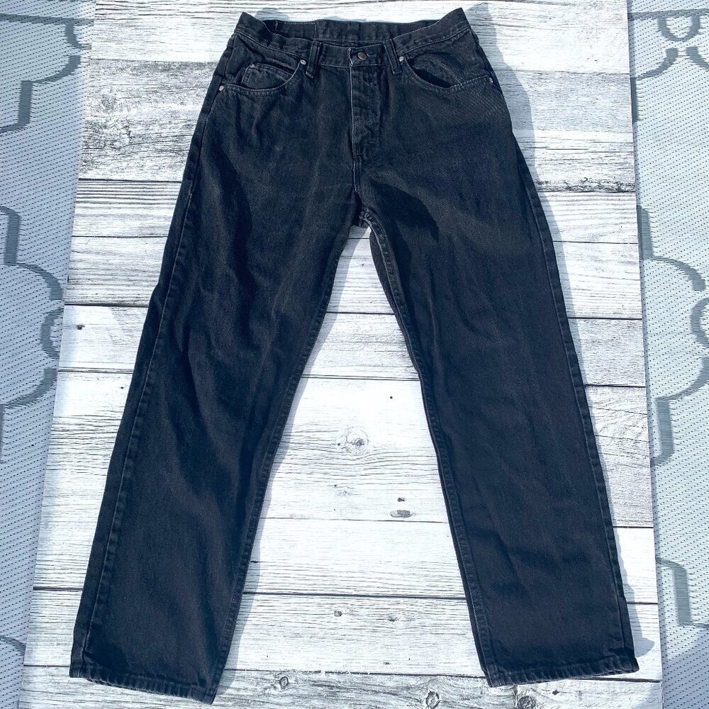 Wrangler Black Denim Straight Leg Dark Wash Classic Relaxed Fit Jeans